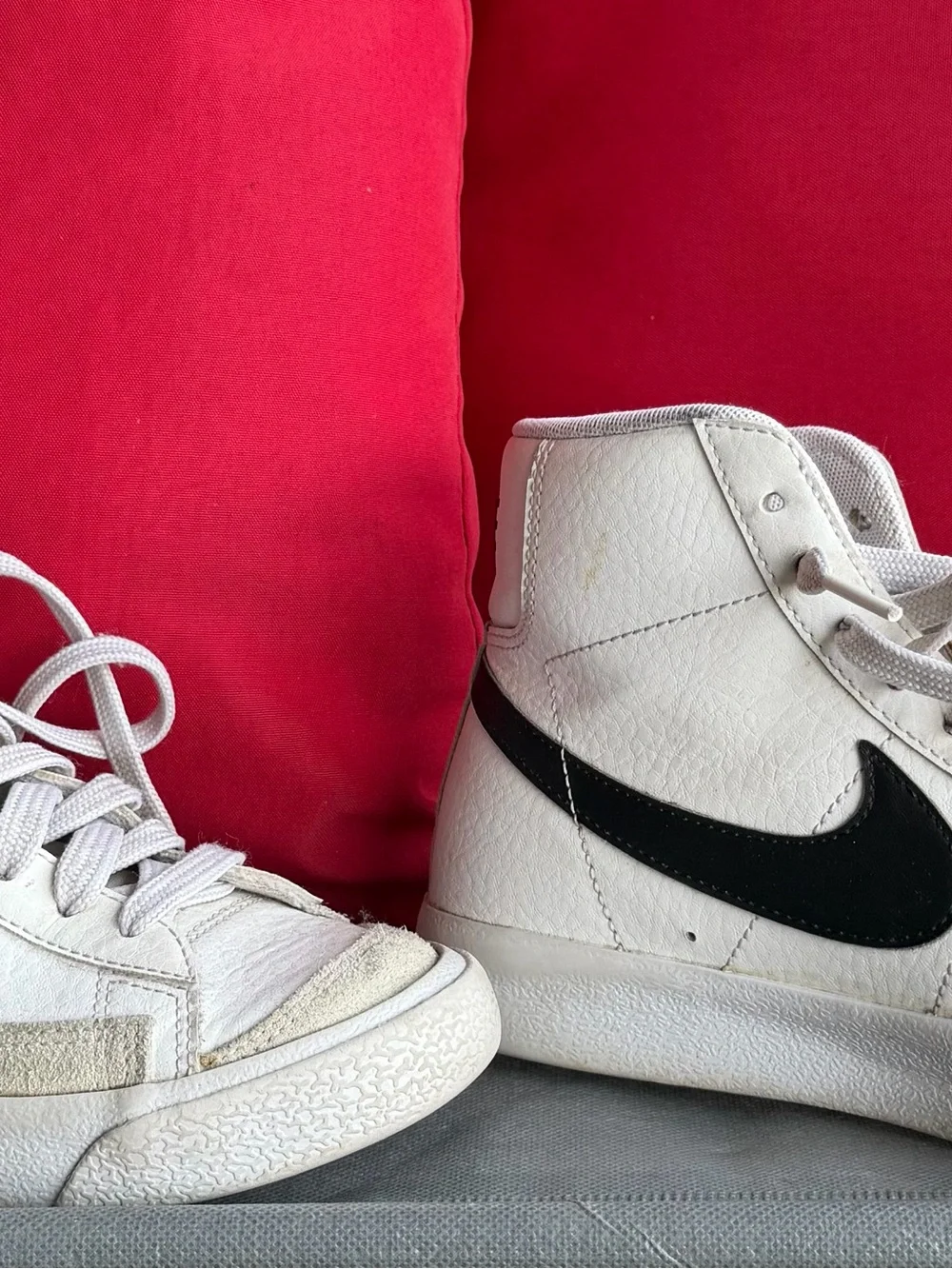 Nike Kids White High-Top Sneakers with Black Swoosh